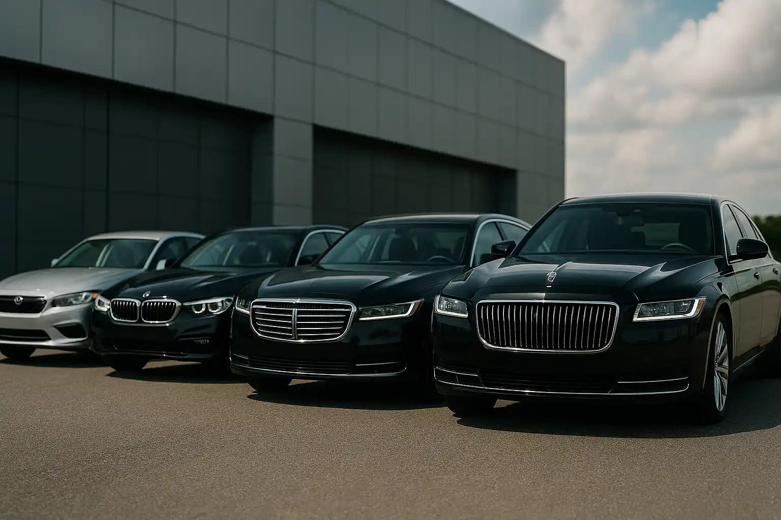 Luxury limousine fleet showcasing different service tiers